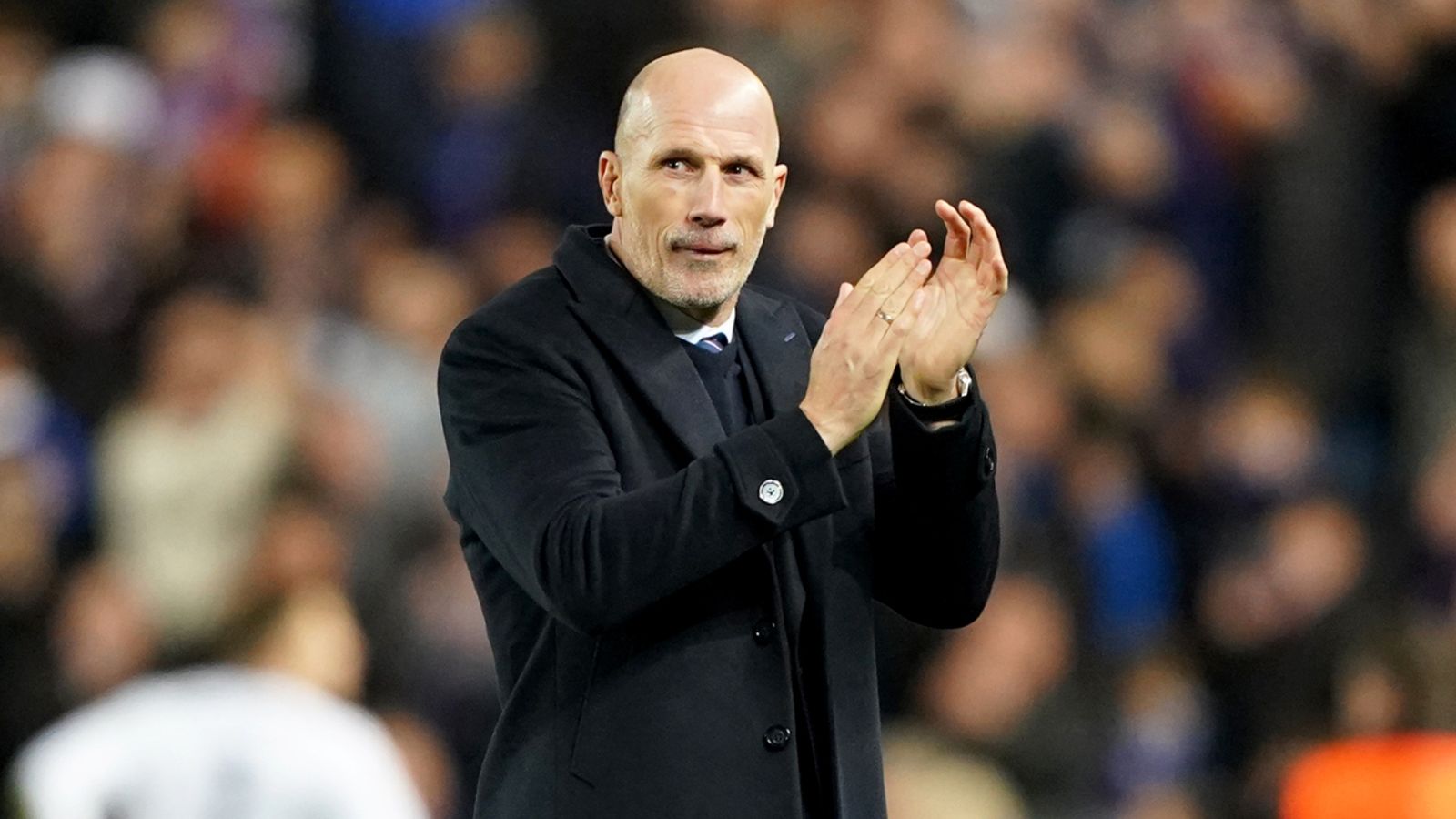 Rangers manager Philippe Clement applauds supporters at the Europa League match against Sparta Prague